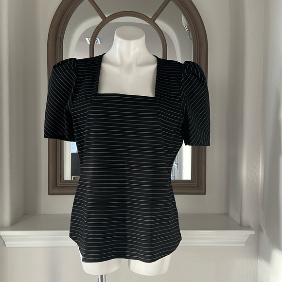 NEW Vince Camuto Square Neck Puffed Sleeve Top in Rich Black Size XL New w/o Tag - Picture 2 of 9